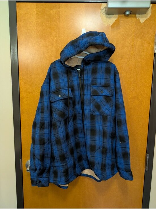 SonicDegree Other - SONICDEGREE Jacket Men's 3XL Blue Black Long Sleeve Flannel Coat Fur Lined NWOT